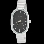 ساعت نایدو بیضی سیلور صفحه مشکی