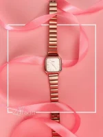 ساعت نایدو مربع صفحه سفید با بک صورتی