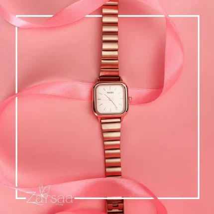 ساعت نایدو مربع صفحه سفید با بک صورتی