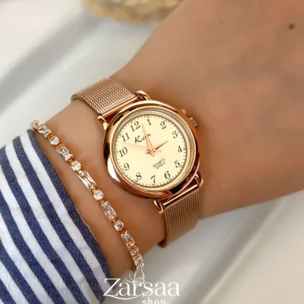 ساعت زنانه بند حصیری رزگلد