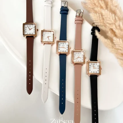 ساعت زنانه مربع بند چرمی comely