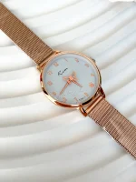 ساعت زنانه بند حصیری رزگلد kcm مدل پروانه