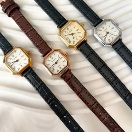 ساعت زنانه بند چرمی هشت ضلعی